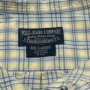VTG Polo Jeans Company Ralph Lauren YellowBlue Plaid Shirt XXL